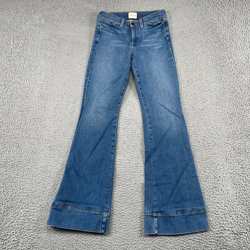 Alice + Olivia Jeans Women 25 Blue Flare Wide Cuff Stretch Denim Retro Boho